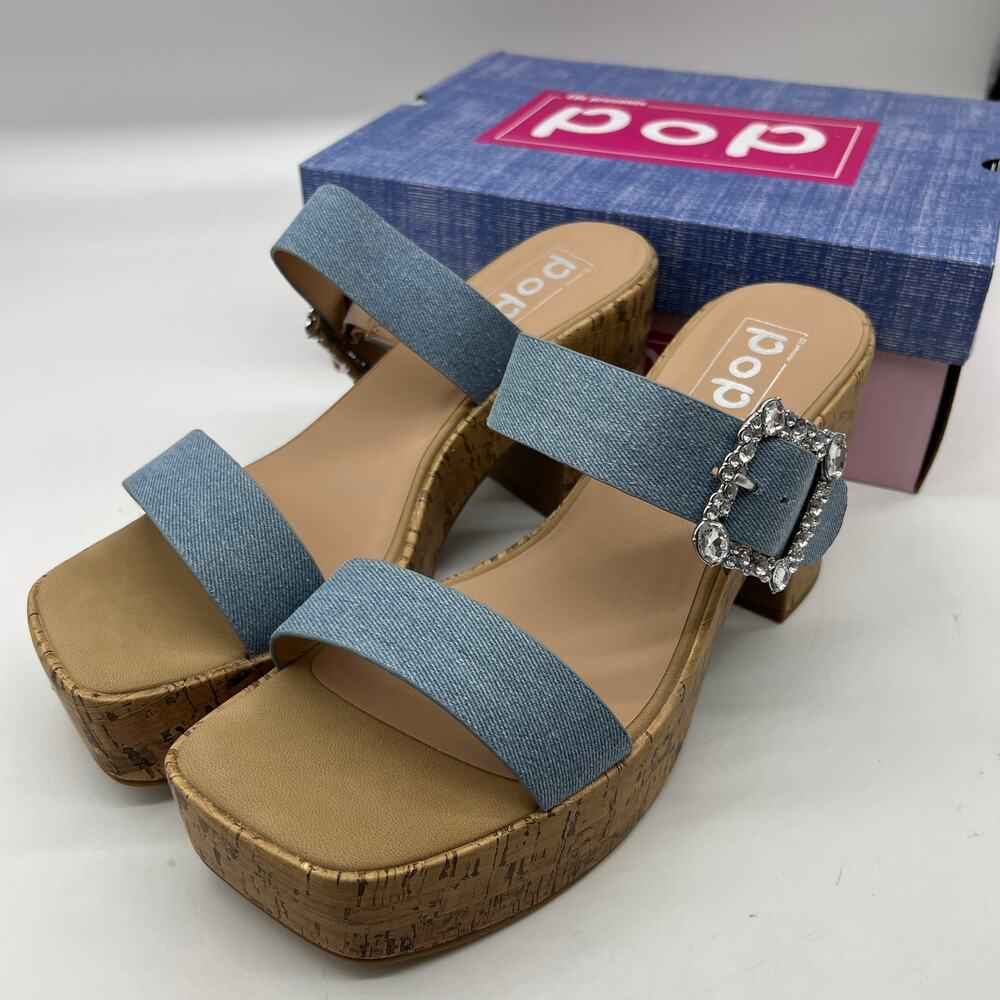 Pop Womens Sharice Heeled Sandals Denim Light Blue Size 11M